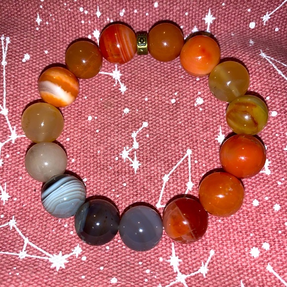 🧿2/$15🧿✋🏼Made Natural 12mm Botswana Agate Stone Bracelet w Brass Tie Cover - Picture 1 of 16